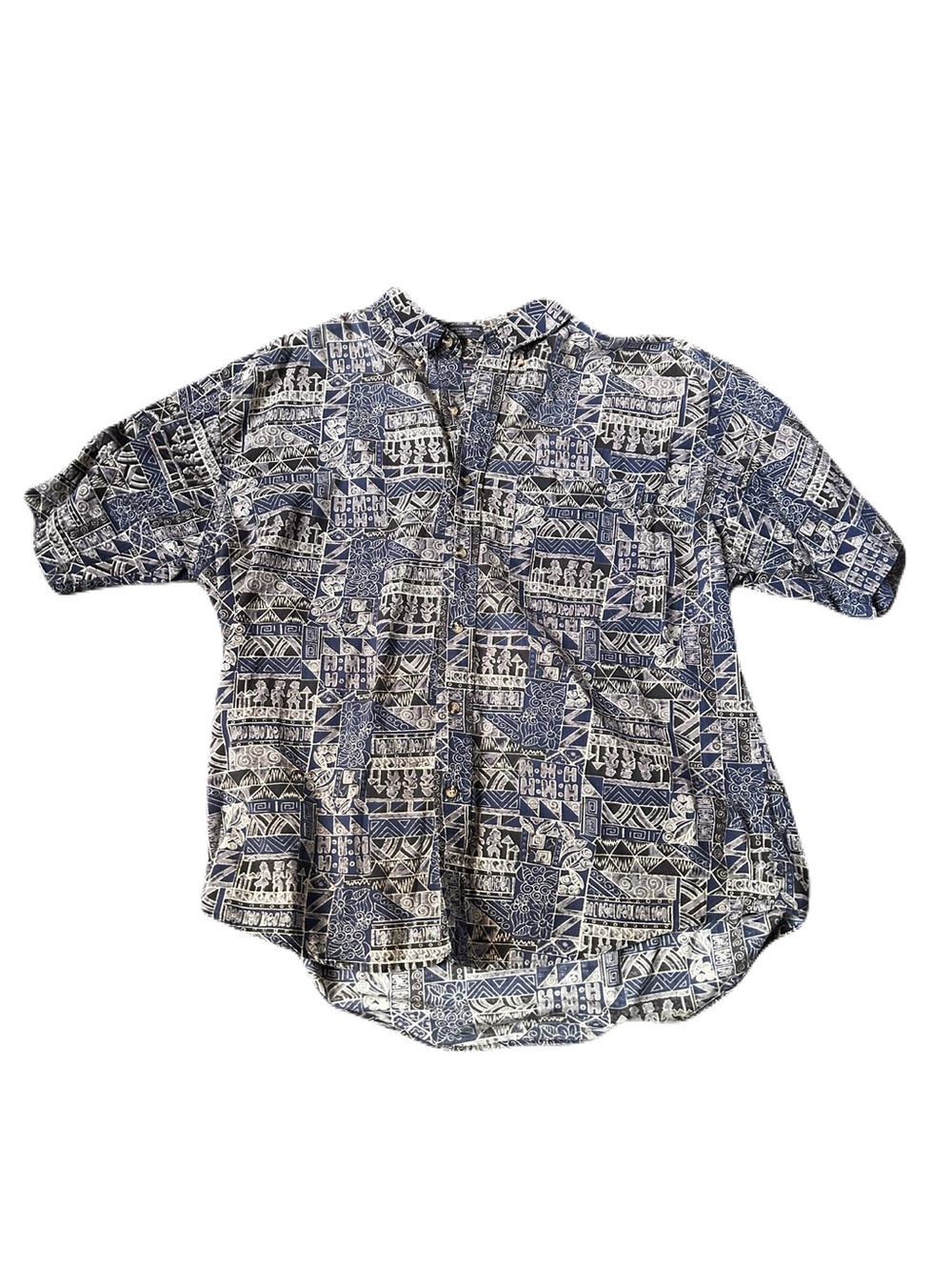 Men's Navy & White Short-Sleeve Patterned Button-Down Shirt